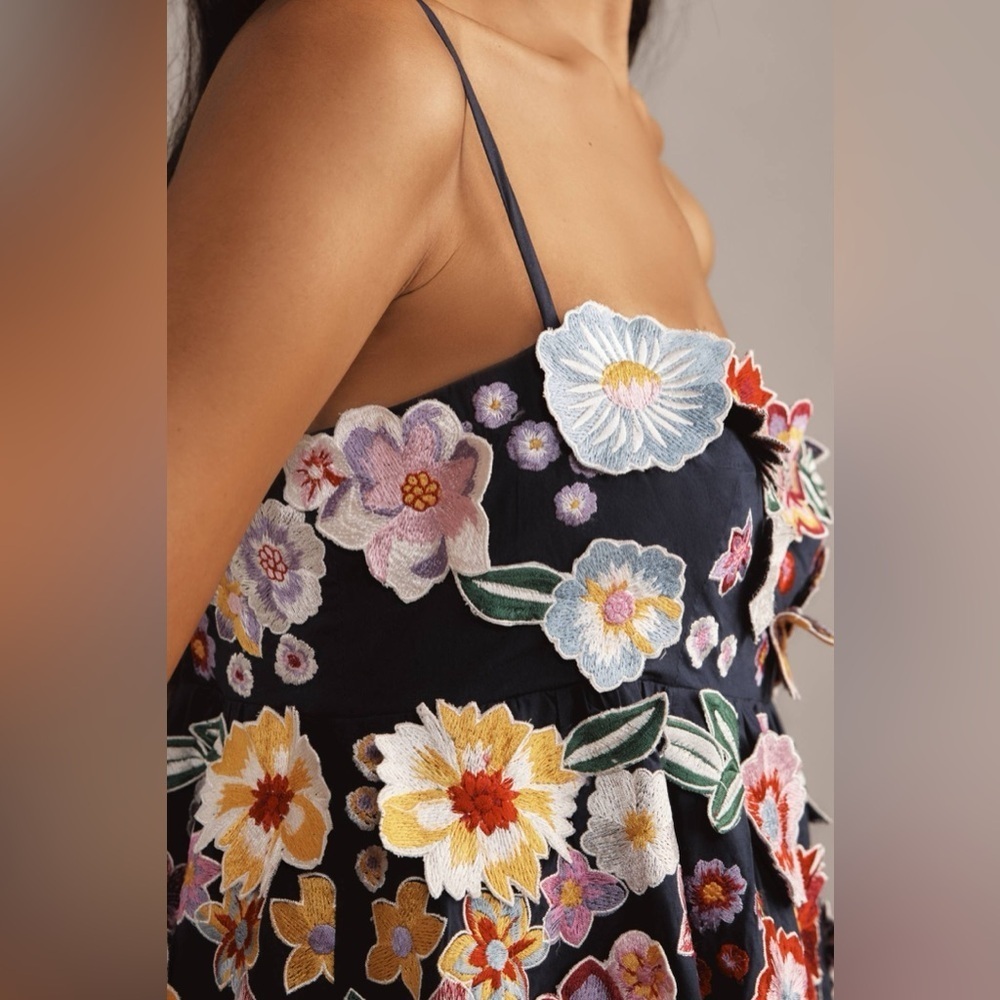 Anthropologie Sleeveless 3D Floral Babydoll Mini Dress Size XL - Picture 7 of 12